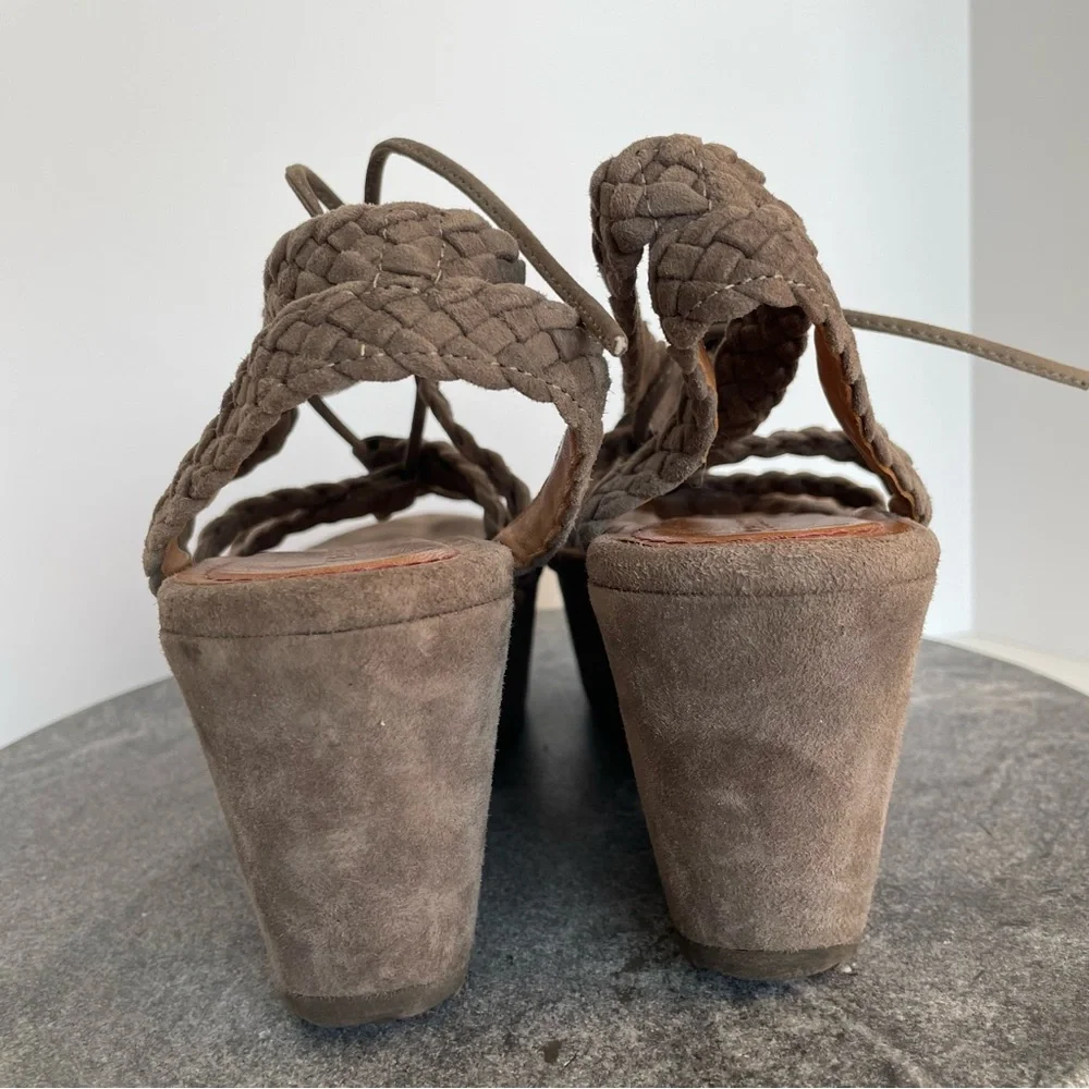 Trask Suede Leather Wedge Heels Sandals Braided Rope 9.5